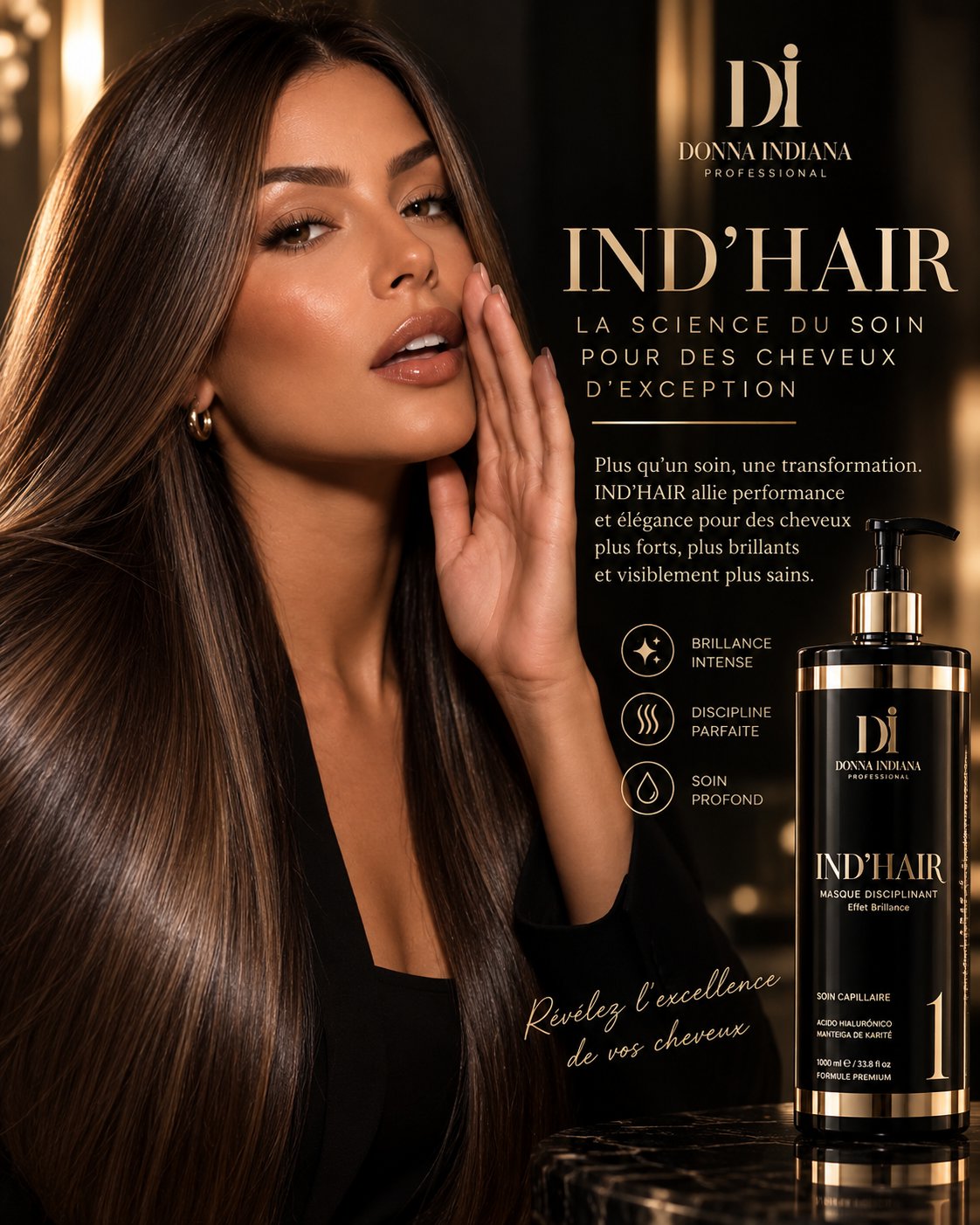 IND'HAIR Donna Indiana Professional — Lissage Indien Populaire Exclusif Étape 1 | 1L Nouvelle Formule Clean