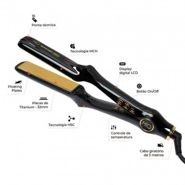 Lisseur professionnel spécial lissage MQ PRO Titane bi-volt automatique 485 °F / 252 °C