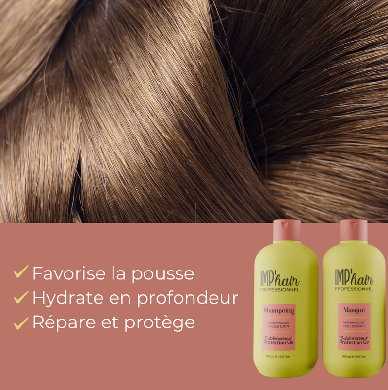 Trio Soin Complet Cheveux – Shampoing, Masque & Thermo-Protecteur | IMP’HAIR Professionnel – Marshmallow & Buriti