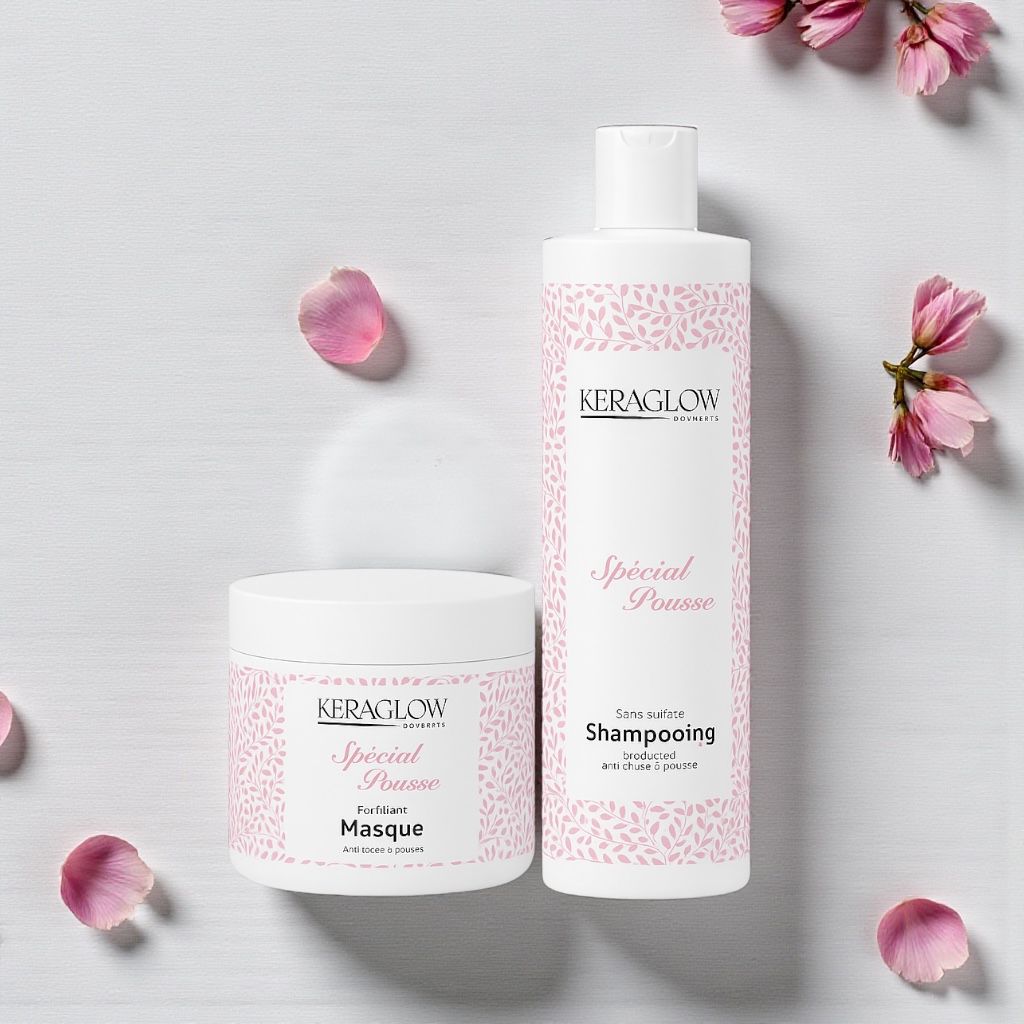 Lots de 6 KERAGLOW Shampoing, Masque Spécial Pousse – & Huile Anti-Chute Énergisants sans Sulfate