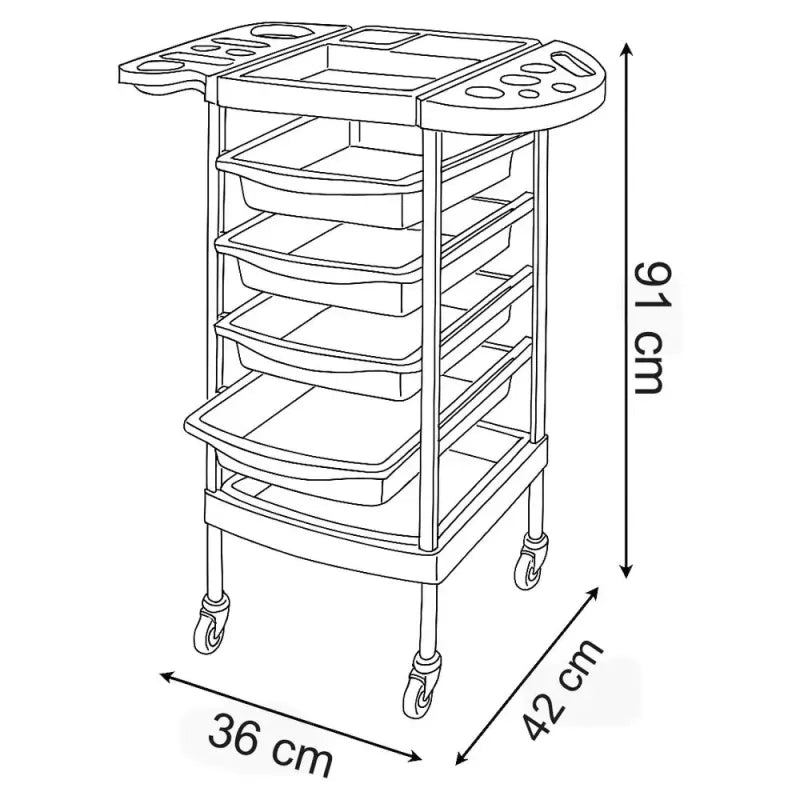 Table de Coiffure Noire – Chariot Professionnel avec 4 Tiroirs & Supports Intégrés