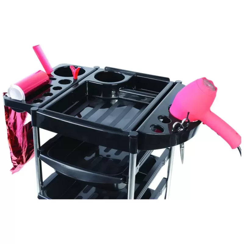 Table de Coiffure Noire – Chariot Professionnel avec 4 Tiroirs & Supports Intégrés